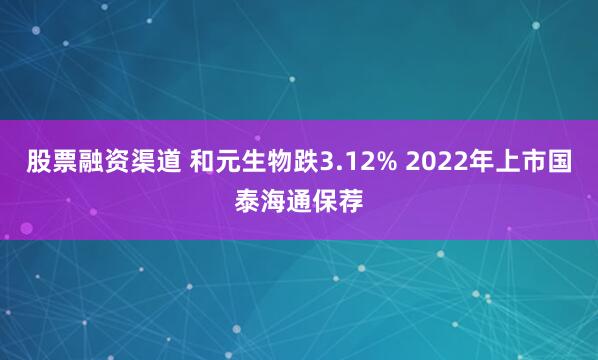 股票融资渠道 和元生物跌3.12% 2022年上市国泰海通保荐