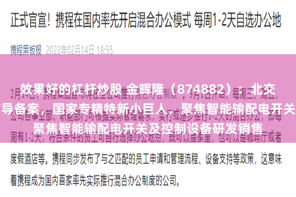 效果好的杠杆炒股 金晖隆（874882）：北交所上市申请已完成辅导备案，国家专精特新小巨人，聚焦智能输配电开关及控制设备研发销售